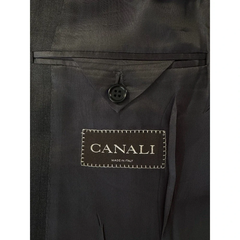 Canali Mens Pinstripe Blazer Charcoal Grey Pure Wool Water Resistant 56R Italy